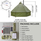 DANCHEL OUTDOOR HT02 4 Season Hot Tent With Stove Jack - Waterproof Yurt for 1-3 Person Backpacking, 6.6lbs, 210T Rip-Stop Polyester, Brown, 10.5ft/3m Diameter