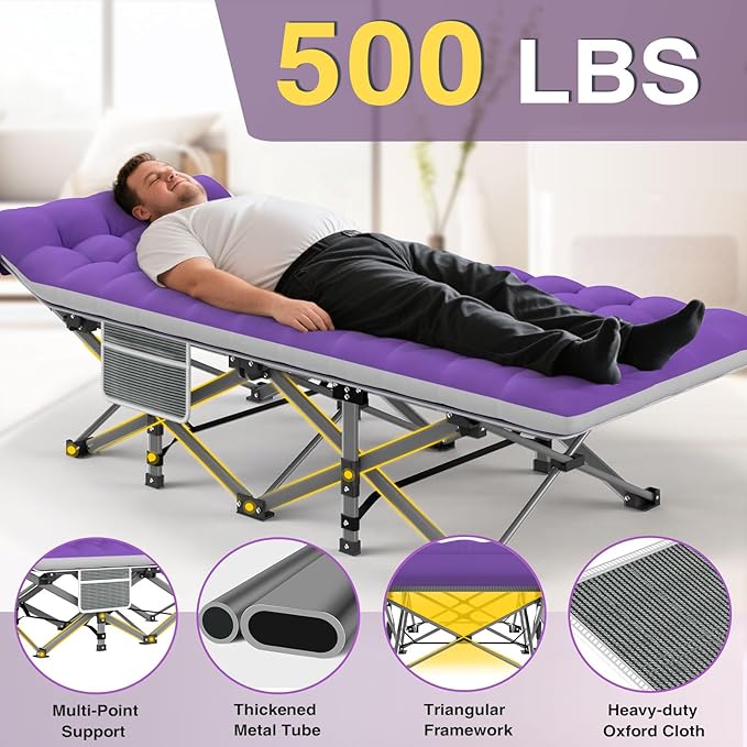 ZENPETIO 28In Folding Camping Cot for Adult, Portable Sleeping Cot with Mattress, Outdoor Heavy Duty Cot Bed for Camp with Carry Bag for Home, Office, Camp, Travel, Vacation(Max Loading 500lbs)