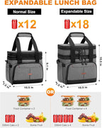 Lunch Box For Men Women Double Deck Insulated Lunch Bag For Men Woman Leakproof Expandable Cooler Bag with Adjustable Shoulder Strap for Work Picnic School(Gray‌,Medium)