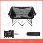 ARROWHEAD OUTDOOR 57" Wide Duo Foldable Heated Camping Loveseat Chair with 3-Stage Heating, Large Cup Holders, Glass Holders, Side Pockets, and Storage Pouches
