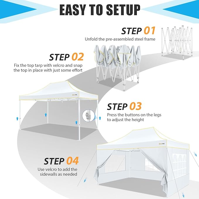 HOTEEL Canopy Tent 10x15 Heavy Duty Pop Up Canopy with Sidewalls, Party Tent with Roller Bag for Event Wedding, Upgraded Commercial Waterproof Instant Canopy, Thick Hexagonal Legs, UPF50+, White