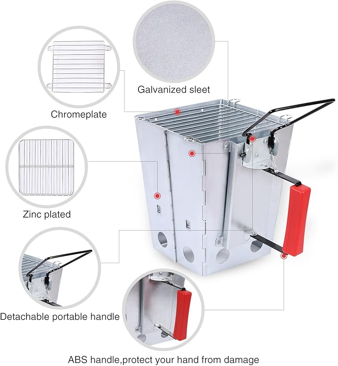 REDCAMP Quick Ignition Foldable Charcoal Chimney Starter with Grill, Multi-Functional BBQ Charcoal Grill Starter, Wood Stove and Rocket Stove for Outdoor Lawn, Patio & Camping