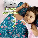 Personalized Toddler Nap Mat for Preschool, Custom Name Kids Sleeping Bag for Daycare, Kindergarten Roll Up Sleeping Mat with Removable Pillow and Soft Blanket, Fun Themes for Boys & Girls