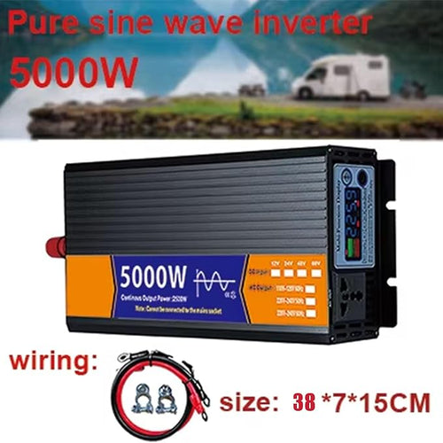 48v to 220v,Pure Sine Wave Inverter, AC 12 V, 24 V, 48 V to DC110V 220 V Power Converter with Socket and LCD Display for RV, Truck, Boat, Camping and Home(5000W)
