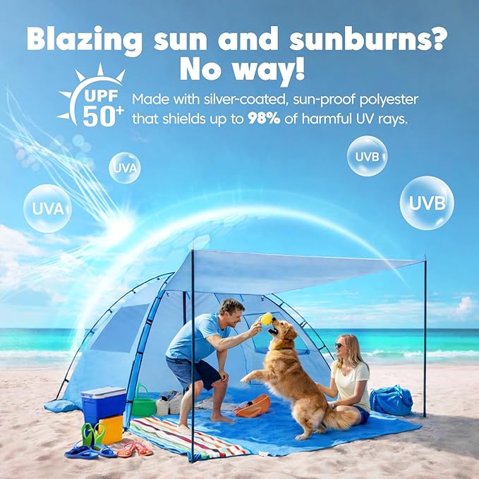 Beach Tent Sun Shelter - 2/3/4 Person UPF 50+ UV Tents with Canopy, Easy Setup Lightweight Beach Shade Tent, Portable Beach Cabana Sun Shade Shelter