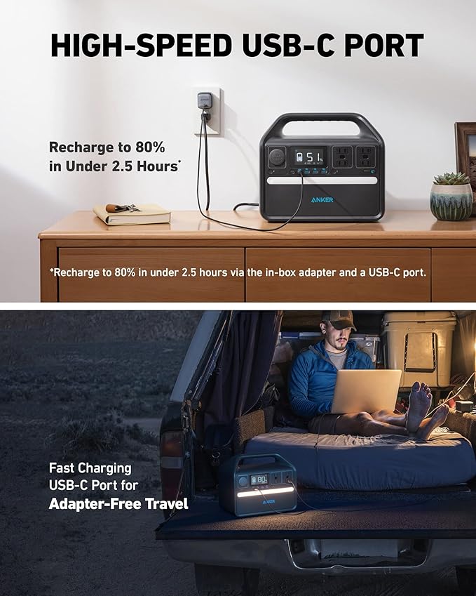 Anker 536 Portable Power Station with Anker Carrying Case Bag, 508Wh Solar Generator (Solar Panel Optional),500W 9-Port Powerhouse, 4 AC Outlets, 60W USB-C PD Output, LED Light for Outdoor Camping