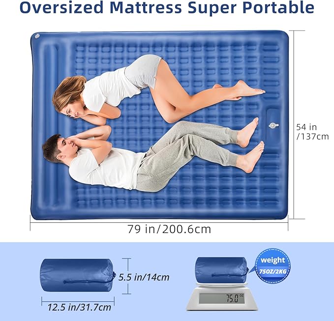 Camping Sleeping Pads，Extra Thick 5 Inch Inflatable Sleeping Mat with Pillow Built-in Pump，Oversized Air Mattress Super Portable for Backpacking Hiking, Tent, Traveling