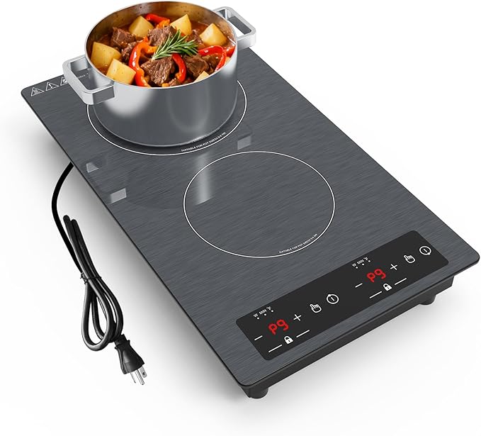 Double Induction Cooktop 110v-120v, GTKZW 2300W Electric Cooktop 20 inch Hot Plate Electric Stove Top with Plug in, Built-in and Countertop, 9 Power Levels, Timer & Safety Lock