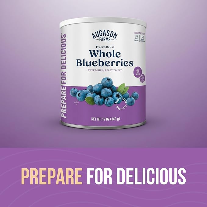 Augason Farms Freeze-Dried Whole Blueberries Emergency Food Supply, 26 Servings, 30 Year Shelf Life, Great for Cooking, Baking, and Snacks - Dehydrated Meals, Survival Food Camping Essentials Can