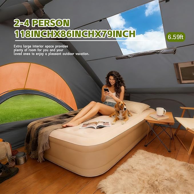 Inflatable Tents for Camping - Easy Blow Up Glamping Tent with Hand Pump, Waterproof PVC Air Inflatable Tent House for Family Weekend Camping