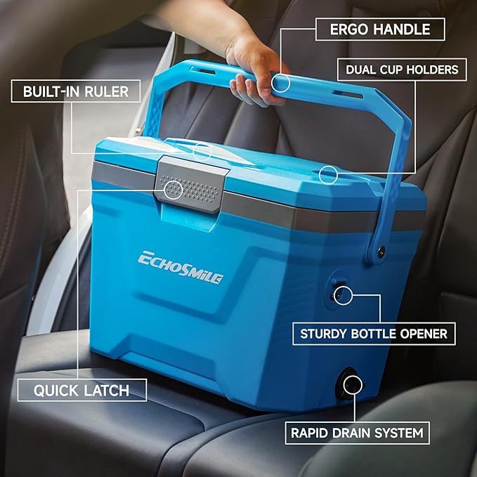 EchoSmile Insulated Portable Cooler 20L/21qt, Outdoor Hard Cooler Ice Chest Box for Camping, Drink, Beach, Fishing and Boating