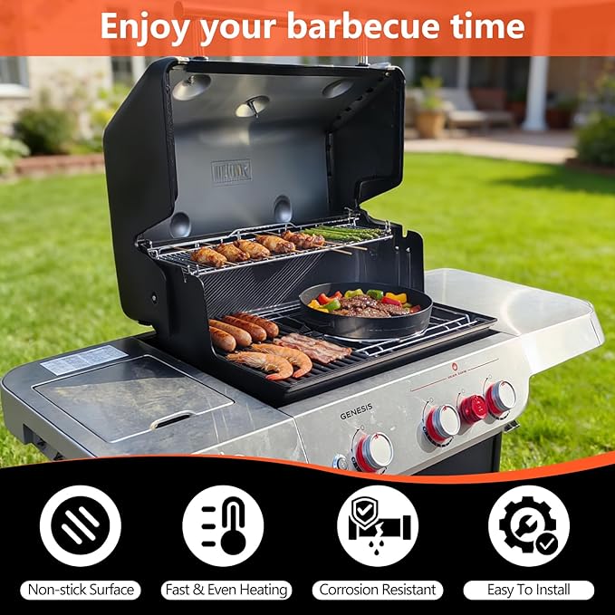 QuliMetal 77011 Gourmet BBQ System Griddle for Weber 22 1/2 inch Charcoal Grill, Fits Most Cooking Grates for Weber Gas/Pellet Grills (Genesis, Spirit, Searwood &More), 14.96" x 13.14” x 2.1"