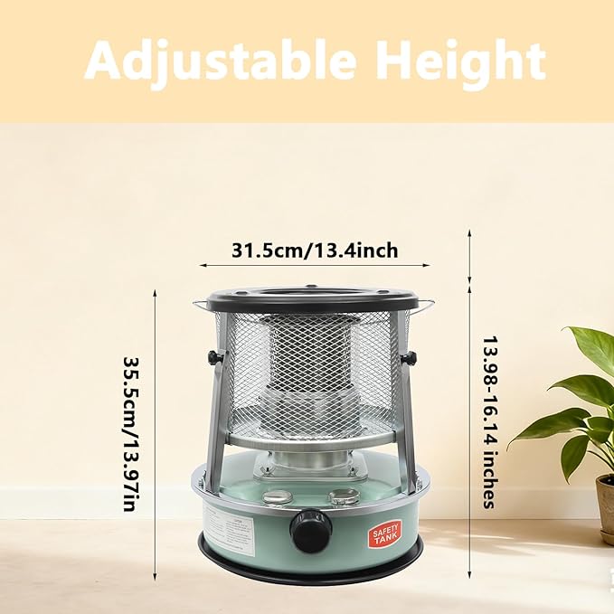 Kerosene Heater for Indoor & Outdoor Use, 9000 BTU 4.6L Portable Non Electric Stove with Fuel Gauge, Cordless Kerosene Space Heaters for Camping, Garage, Basement, Emergency Oil Heater, Green