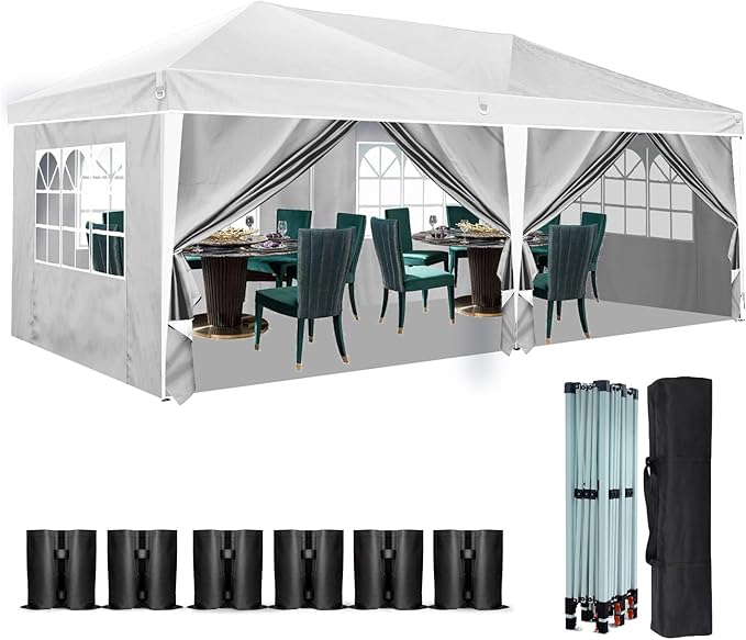 Heavy Duty Pop Up Canopy, Carport Canopy with UV Protection, Waterproof Fabric, Adjustable Heights, and Easy Assembly – Ideal for Outdoor Events, Camping, and Carports (10 x 20) (White)