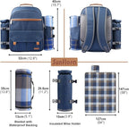Sunflora Picnic Backpack for 2 Person Set Pack with Insulated Waterproof Pouch for Couple Outdoor Camping (Navy)