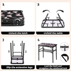 Small Camping Table, Vintage French Butterflies Pattern Folding Table, Adjustable Height, Lightweight & Portable Outdoor Picnic Table with Carry Handle for Patio, Living Room, Travel