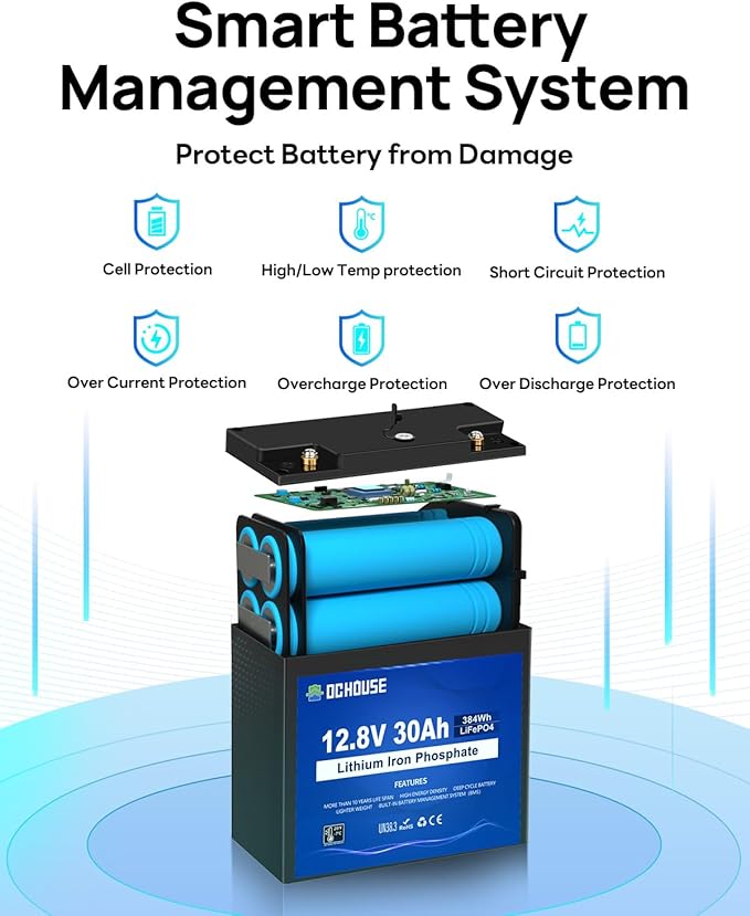 DC HOUSE 12V 30Ah Mini Lithium Battery with DC Output, 2 in 1 Multi-Port USB Charger: 12V Converter or 45W Max Lifepo4 Battery Charger, for Fish Finder, Camping, Ham Radio, Power Wheels, RV