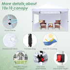 COBIZI Canopy 10x10 Pop Up Canopy Tent with 3 Sidewalls, Commercial Party Tent Ez Waterproof Outdoor Instant Gazebo UV 50+ Event Shelter, Garden Tents for Parties Camping with Sandbags，White