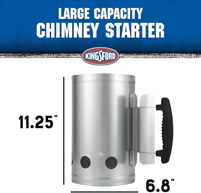 KINGSFORD Heavy Duty Deluxe Charcoal Chimney Starter, Large Capacity Zinc Steel BBQ Fire Starter with Heat Shield and Stay-Cool Handle, Vented Base Air Vents for Fast Even Lighting - 6 Pack