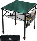 Portable Camping Table with Adjustable Height, Lightweight Aluminum Roll Top Folding Camp Table with Storage Pockets & Dual-Compartment Bag, Heat-Resistant, for RV, Picnic, BBQ, Outdoor (L)