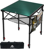 Portable Camping Table with Adjustable Height, Lightweight Aluminum Roll Top Folding Camp Table with Storage Pockets & Dual-Compartment Bag, Heat-Resistant, for RV, Picnic, BBQ, Outdoor (L)