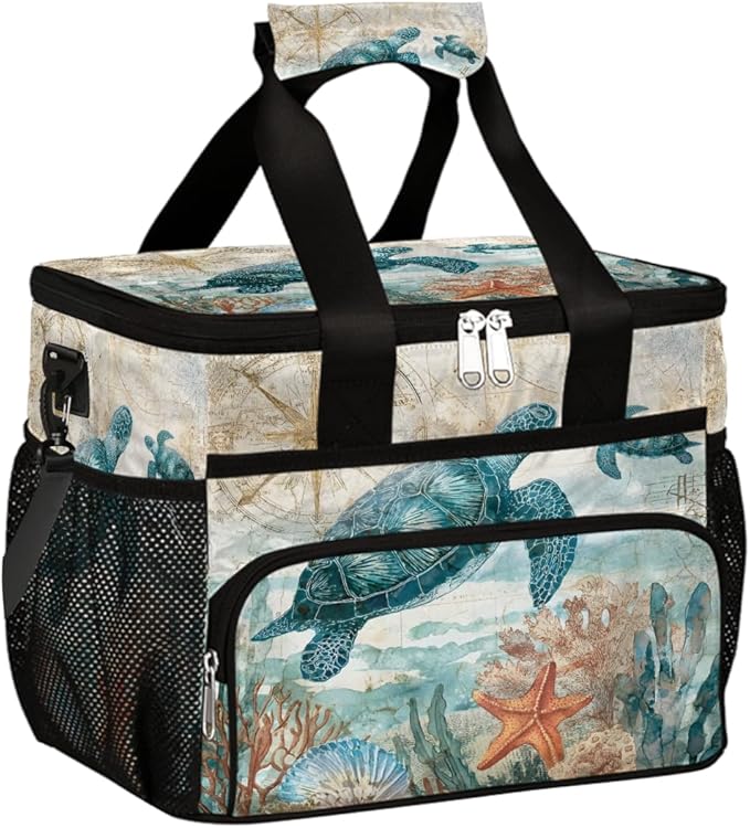 Vintage Turtle Ocean Soft Cooler Bag Insulated Lunch Box for Men & Women, Large Leakproof Lunch Bag Portable Beach Cooler for Work, Picnic, Road Trips,Fishing, Travel, Camping,A-2