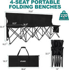 1MORE Soccer Bench - Portable Folding Team Bench, 4 Seats Foldable Sideline Benches, Soccer Chair with Bag & Backrest, Adult Team Chair for Football Camp Sport Events Outdoor Seating.Black