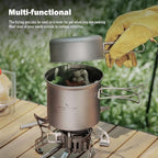 iBasingo Backpacking Cookset Titanium Camping Pots Set Ultralight Outdoor Picnic Pots Pans with Folding Handle Druable Portable Cooking Mess Kit Compact Picnic Dishes Bowls Cups (Multiple Sizes)