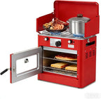 Bonnlo 2-in-1 Camping Oven & Portable Gas Stove Combo with 3-side Windscreen, Powerful 19,800 BTU Propane Oven with One-click Ignition, Heat-resistant Coating & Thermometer for Outdoor Use, Red