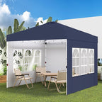 Shades 10x10 Pop Up Canopy with 3 Sidewalls & 4 Sandbags,Heavy Duty Beach Tent with Portable Bag,Sun Shelter for Parties,Events,Outdoor Gazebo with 420D Coated Waterproof Navy Blue Fabric