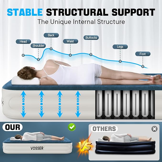 Twin Air Mattress with Built-in Pump,Fast & Easy Inflation/Deflation Inflatable Mattress, Foldable Blow Up Mattress with Storage Bag, Inflatable Bed for Home, Camping & Guests