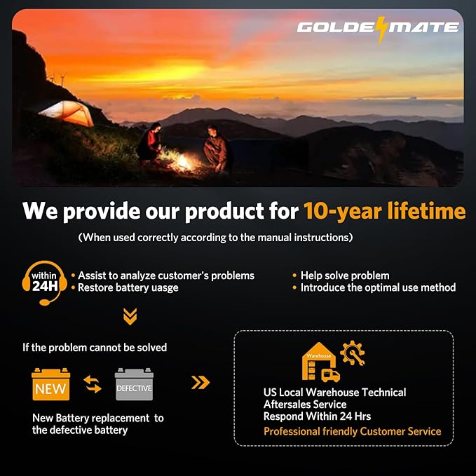 GOLDENMATE 12V 100Ah LiFePO4 Battery, Up to 15000 Deep Cycles Group 31 Lithium Battery, Built-in 100A BMS, Perfect for RV, Solar, Camping, Marine, Trolling Motor and Off-Grid Applications