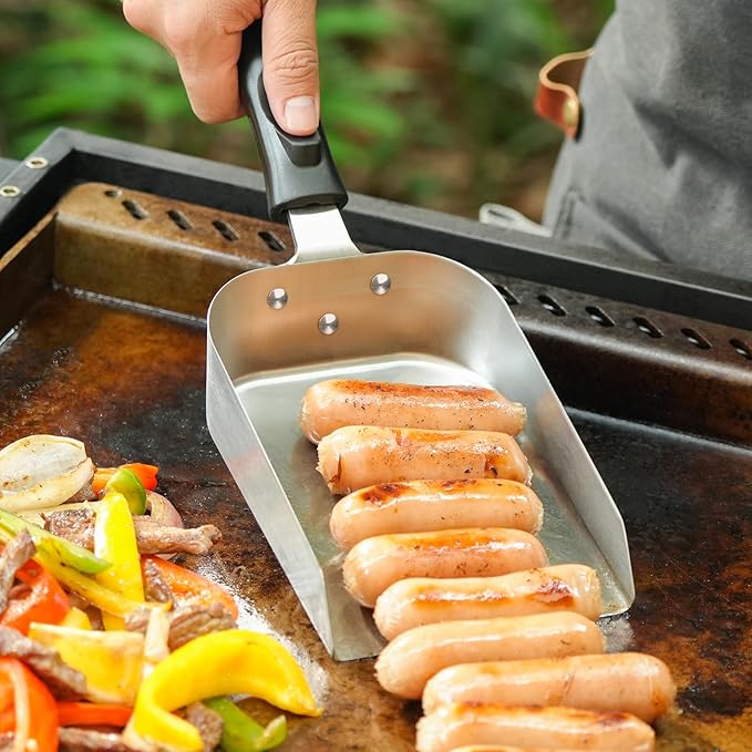 onlyfire Extra Large Griddle Spatula, Stainless Steel Griddle Scoop for Outdoor Flat Top Grill, Heat Resistant Handle Hamburger Turner for Blackstone, Camp Chef, Teppanyaki & Hibachi - 5 Inch