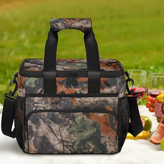 Pardick Soft Cooler Bag Forest Camo Camouflage Insulated Lunch Box for Men & Women, Large Leakproof Lunch Bag Portable Beach Cooler for Work, Picnic, Road Trips,Fishing, Travel, Camping,A-1