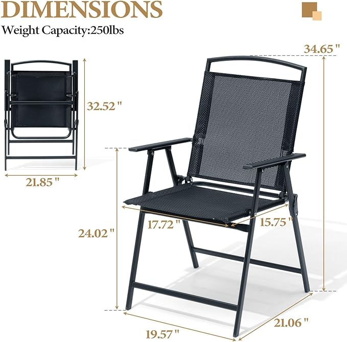 Crestlive Products Patio Folding Chairs Set of 6, Outdoor Folding Chairs with Durable Rust-Resistant Frame and Breathable Textilene Material for Outside, Black