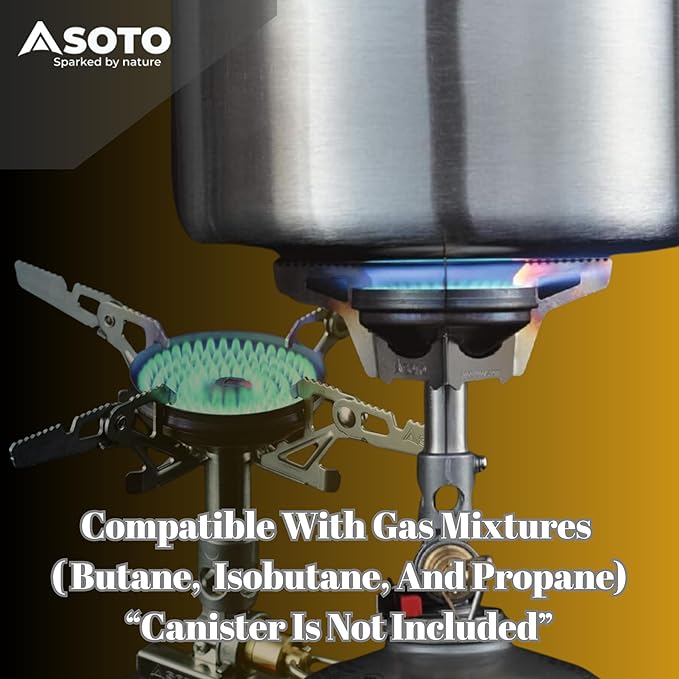 SOTO WindMaster Canister Stove with 4Flex for Windy Weather - Lightweight and Durable Backpacking Camp Stove, Compact Portable Camping Stoves for Hiking and Outdoor Cooking - Canister Not Included