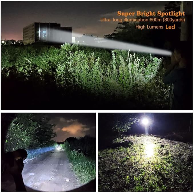 Super Bright Handheld Spotlight Flashlight LED High lumens Rechargeable, Most Powerful Spot Lights Hand held Large Capacity 10000 Long Lasting High Power Searchlight Big Flashlight