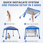Zeraty Beach Cabana 8'×8', Portable Beach Canopy with Side Wall, Easy Pop Up UPF 50+ Silver-Coated Beach Tent Sun Shelter, Wind Resistant Adjustable Height Beach Umbrella Tent for Family, Navy Blue