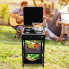LPG/NG Gas Stove 4 Burner, Portable Natural Gas Stove Outdoor Camping BBQ Stove Gas Cooker with 2 Tier Storage Rack, for RV, Apartment, Outdoor Cooking (Black, 4-Burner)