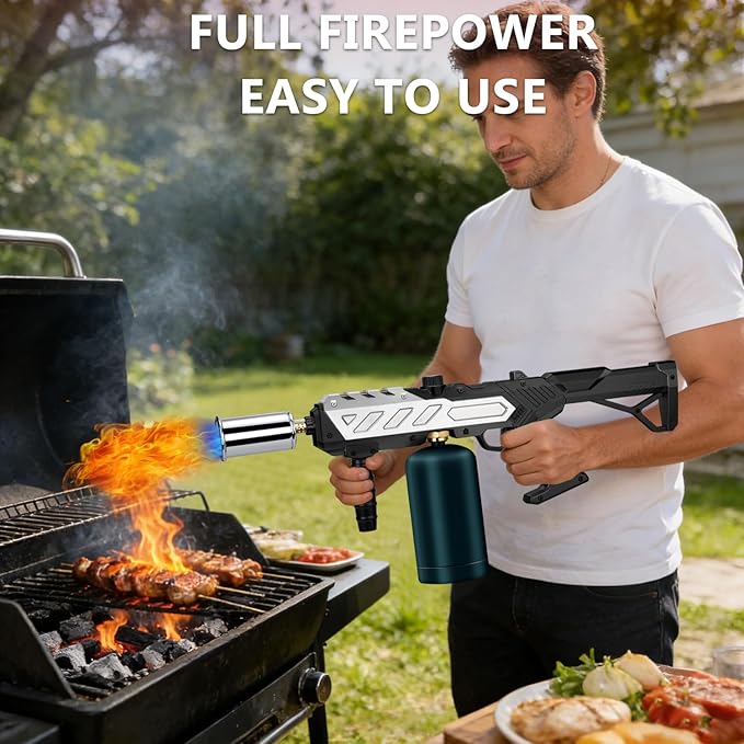 Powerful Propane Torch with Detachable Design, Adjustable Flame Kitchen Blow Torch, Flamethrower Gun Torch Burner for BBQ, Searing Steak, Welding, Camping Charcoal Lighter (Tank Not Included)