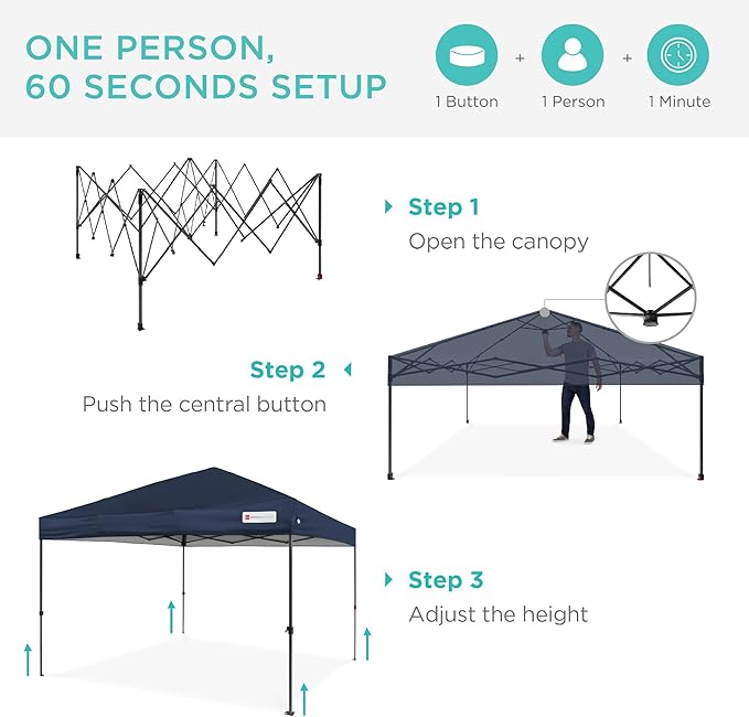 Best Choice Products 10x10ft Pop Up Canopy Tent, Outdoor Shade, 1 Person 1 Minute Set Up, Carry Case, 4 Weight Bags - Navy Blue