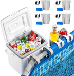 14QT Pool Cooler, with 4 Pool Cup Drink Holders, Insulated Hard Cooler with Handle, Keeps Cold for up to 3 Days, Above Ground Pool Accessories Storage, Portable Poolside Beach Camping