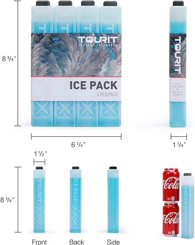 TOURIT Ice Packs for Coolers Reusable Long Lasting Freezer Packs for Lunch Bags/Boxes, Cooler Backpack