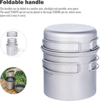 iBasingo Backpacking Cookset Titanium Camping Pots Set Ultralight Outdoor Picnic Pots Pans with Folding Handle Druable Portable Cooking Mess Kit Compact Picnic Dishes Bowls Cups (Multiple Sizes)