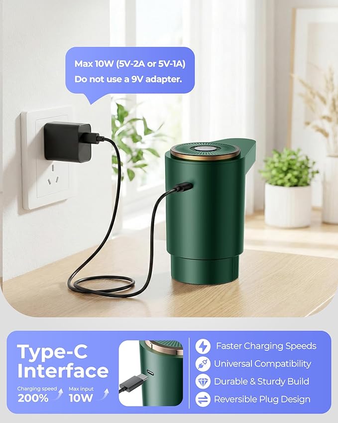 Water Jug Pump for 5 Gallon Bottle – Portable Electric USB-C Charging Dispenser, Dual Powerful Motors, Fast Flow, Fits 2-5 Gallon Jugs – Ideal for Home, Office, Camping, RV, Dark Green