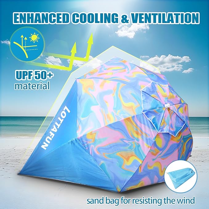 Beach Shelter Umbrella Premiere UPF 50+ Umbrella Shelter for Sun and Rain Protection for Adult (10-Foot,Blue Stripe)