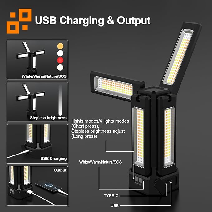13200mAh Rechargeable Solar Work Light with Folding Stand and Carrying Bag, AODOO 8000 Lumen Stepless Dimmable , White/Warm/Nature White/RED(SOS) with Detachable Tripod (Black(Remote))