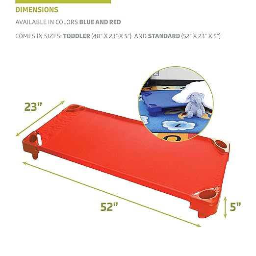 Pearington Stackable Standard Naptime Cot, Red (Set of 5)