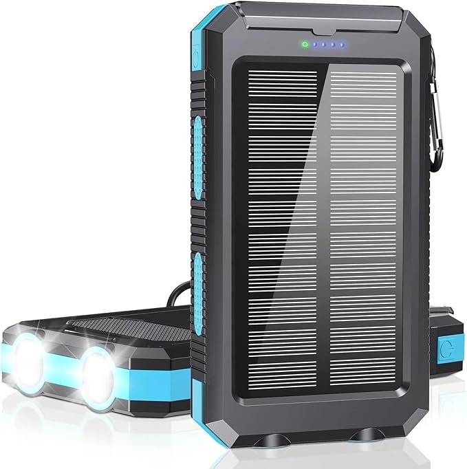 Solar Power Bank 38800mAh Portable Charger with USB-C 5V/2.4A Fast Charging Power Bank Compatible with iPhone, with 2 LED Flashlights External Battery Pack Perfect for Camping, Hiking