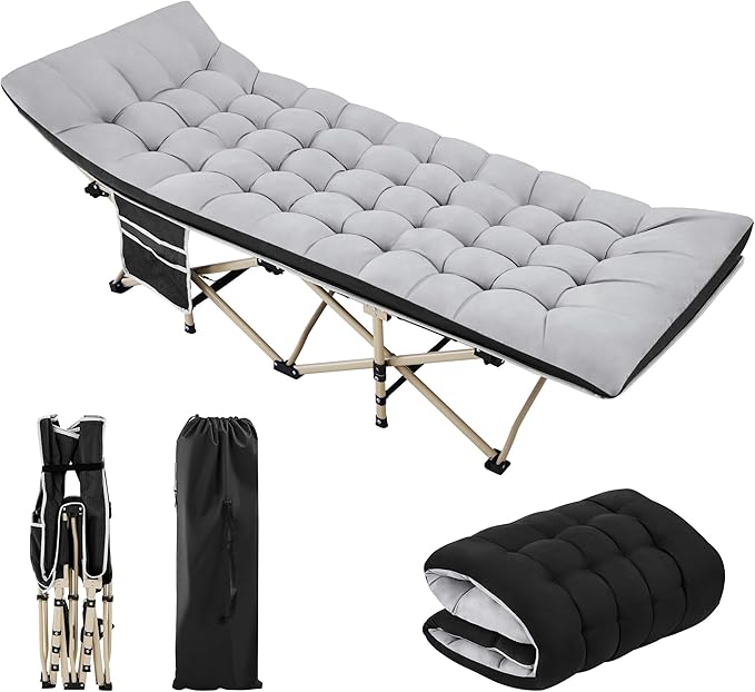 Yaheetech Folding Camping Cot Portable Outdoor Bed for Adults w/Mat & Storage Bag & Carry Bag, Heavy Duty Cots for Outdoor Travel & Office/Home Nap
